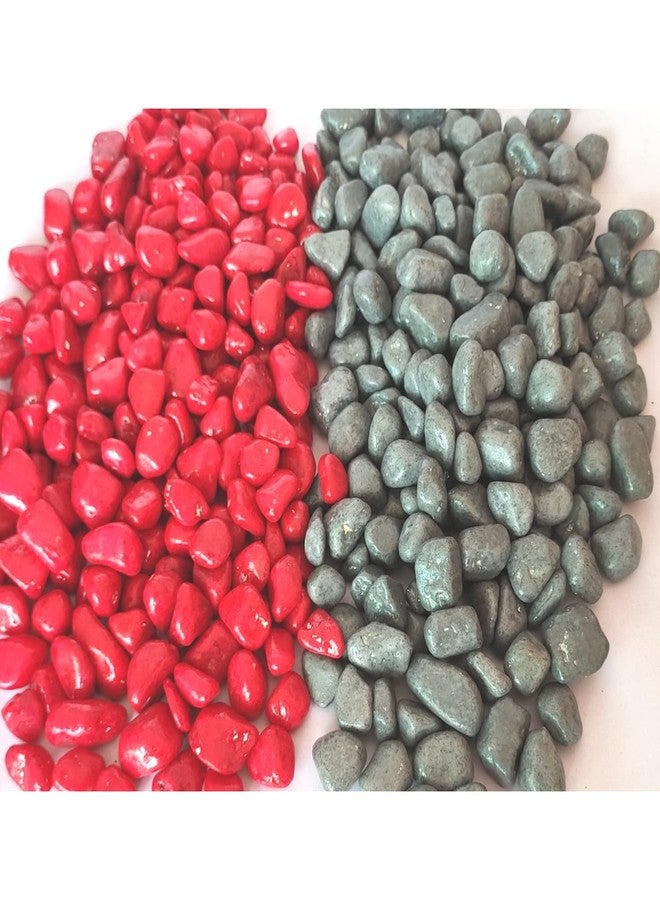 Power Stone Decorative Coloured Painted Asymmetric Marble Stone Pebbles for Vase Filler Plant Pots Aquarium Home Garden Outdoor Decoration (Red & Grey, 1 Kg) - Image 4